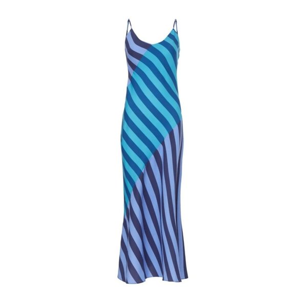 RTR sz 16 (1x) Saunders blue stripe slip v neck strappy asymmetrical skirt dress - Picture 3 of 10